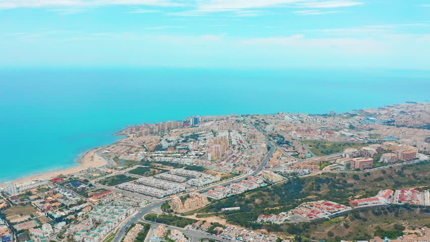 Aerial view. Torrevieja from the air, the coastline and roofs