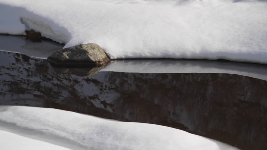 Refelction of snow covered mountains on a little pond of snow melt water
