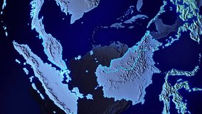 Blue transparent 3d animated earth showing the borders of the country Malaysia and the capital Kuala Lumpur in 4K resolution at daytime - Powered by Shutterstock - Get 15% off with code: PIKWIZARD15