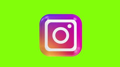 Kiev, Ukraine - May 8, 2019: Instagram logo icon loop rotation animation on green screen or chroma key background. Instagram - free application for sharing photos and videos online