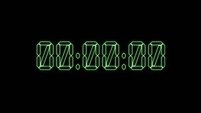 Big green timer starting from 0 to 23 seconds on black background. Green digital contours.