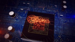 Cyber security, computer protection, coding and encryption concept with digital key hologram over working cpu in background. Futuristic animation of 3D flight over circuit board. - Powered by Shutterstock - Get 15% off with code: PIKWIZARD15