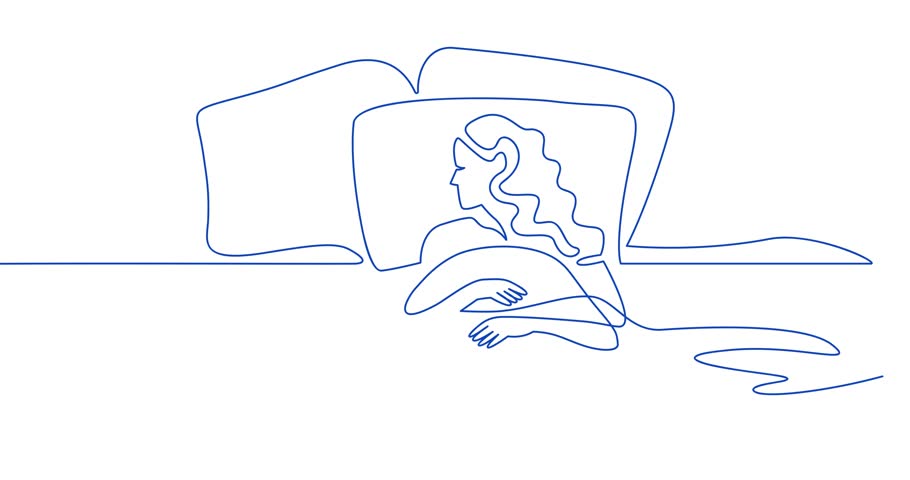 Self drawing animation of woman sleeping on pillow. illustration sleeper single line animate
