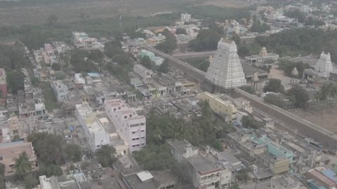 Kanchipuram, India, "Varadharaja" Tamil temple, 4k aerial drone footage
