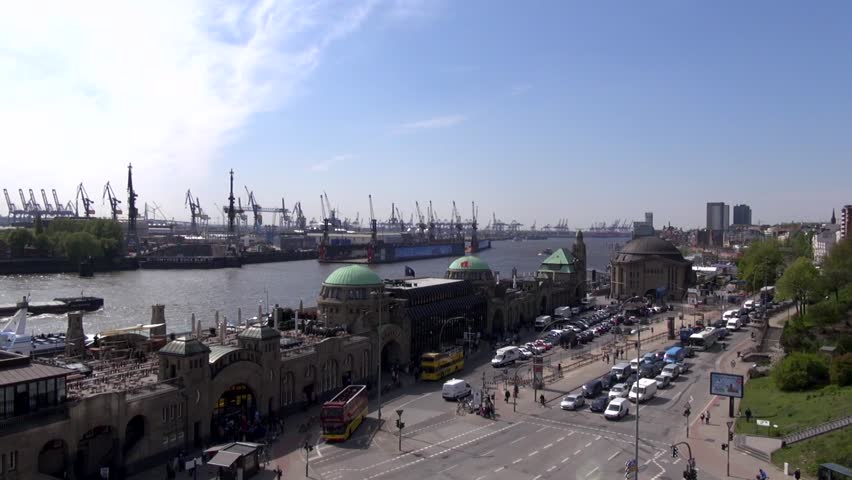 Hamburg Landungsbruecken in Germany on River Elbe
