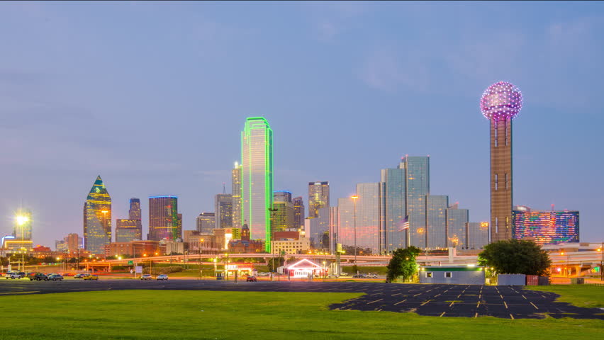 Dallas, Texas, USA city skyline time lapse of downtown.