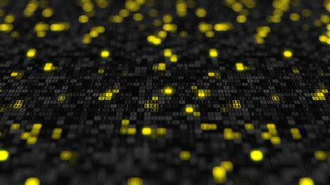 Black yellow random big data digital code futuristic information technology computer generated seamless loop animation dolly shot