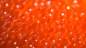 Red Caviar rotated background. Close-up salmon caviar rotation. Delicatessen. Texture of red trout caviar. Backdrop. Seafood. 4K UHD video