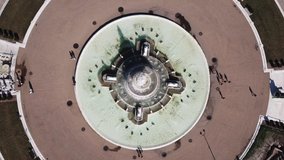Detroit fountain from above. Aerial drone video on Belle Isle, Detroit Michigan