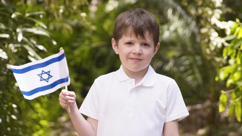 Israeli Boy Waving Israeli Flag On Independence Day, Slow Motion Shot
