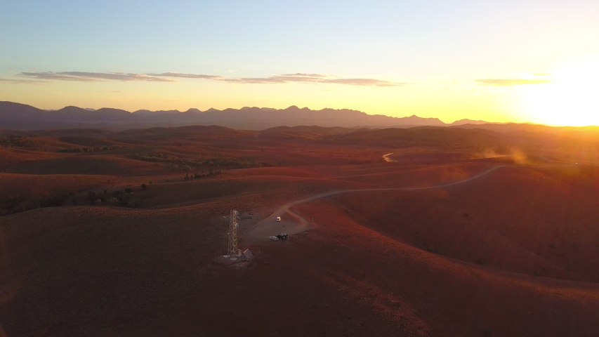 Beautiful burning sunset over dunes and resting place at Willow Springs, Southern Australia.