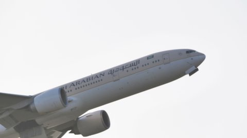 HZ-AK18 SAUDI ARABIAN AIRLINES BOEING 777-368(ER) at HEATHROW AIRPORT ENGLAND - June 7, 2018