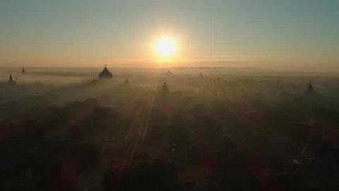 Aerials shot of temple, Bagan, Myanmar
