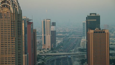 Aerial Business Dubai Media City Sheikh Zayed Road UAE