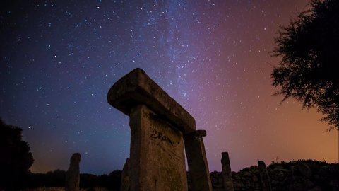 Night timelapse in Talati de Dalt ancient ruins, Minorca