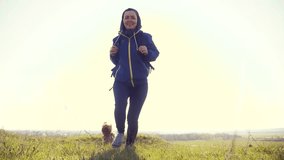 teamwork happy family business travel concept. couple are running silhouette jump happiness husband and wife run holding hands tourists. man and girl hikers tourists concept happiness love friendship - Powered by Shutterstock - Get 15% off with code: PIKWIZARD15