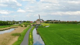Aerial view of De Kathammer mill in Volendam, Netherlands