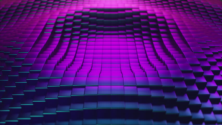 Abstract ultraviolet cubic surface in motion. Seamless loop 3d animation of cubes moving up and down.