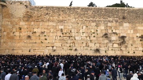 Jerusalem / Israel - 04/22/2019 Passover celebration at the Western Wall in Old City Jerusalem 