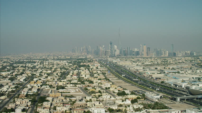 Aerial Dubai Burj Khalifa Sheikh Zayed Road Dubai Metro UAE