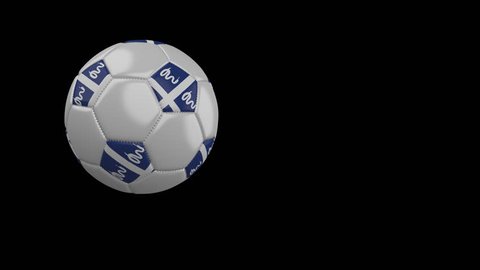 Soccer ball with the flag of Martinique flies past the camera, slow motion, 4k footage with alpha channel