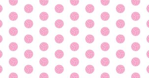 Illustrated pink volleyballs background video clip motion backdrop video in a seamless repeating loop. Pink color volleyball womens sports icon pattern white background high definition motion video
