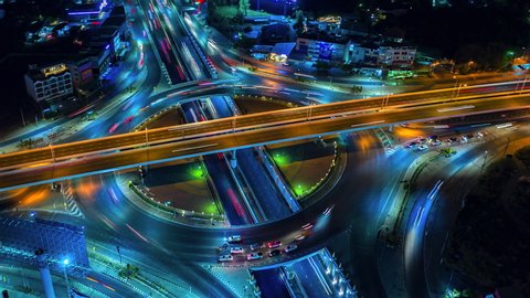 4K,Time lapse night  traffic of the expressway, motorway and highway in the detail of Circle intersection 