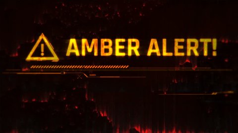 Amber alert text on red background, child abduction emergency alert, warning. Warning message on smartphone or computer screen