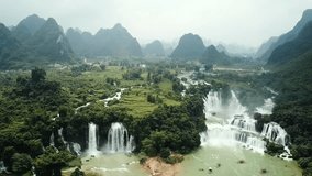 Ban Gioc Detian waterfall on China and Vietnam border aerial footage