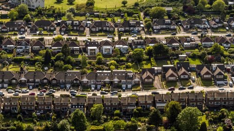 Aerial Shot of classic British housing estate, English houses and homes