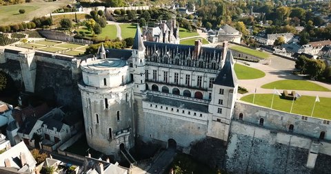 View of gorgeous medieval castle Chateau in Amboise on river Loire, France