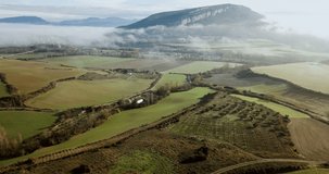 Picturesque landscape of hillsides, valleys and fields of Navarre, North Spain