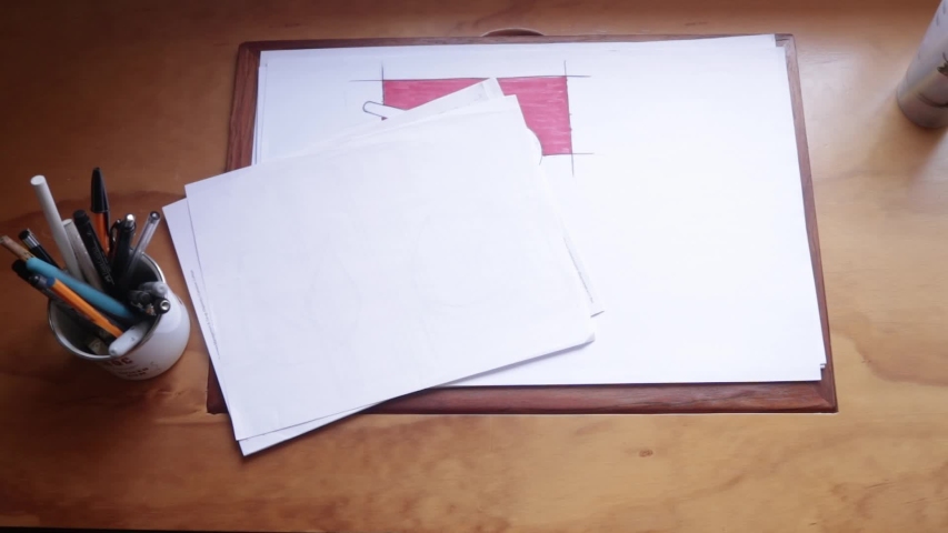 Top view. Male hand put a vr headset on wooden desk. Virtual reality for home. Virtual reality gadget to use with a mobile phone. 3d experience with a vr headset