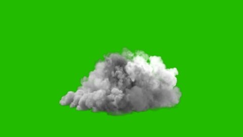 An increasing cloud of Smoke after a strong explosion and shockwave in front of a green screen.