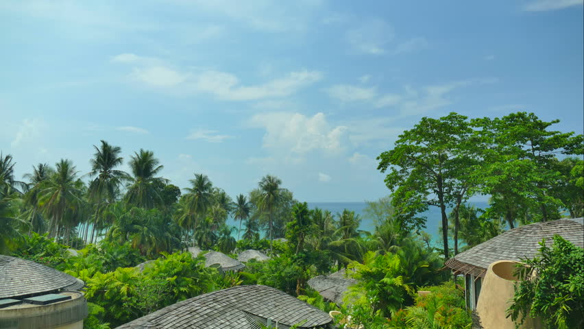 Nature with tropical sea and beach on white cloud and blue sky

