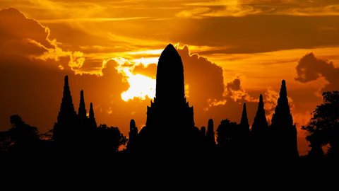 Ruins of Chaiwatthanaram at Sunset, Temple in the Old City of Ayutthaya, Historical Park in Phra Nakhon Si Ayutthaya Province, Thailand