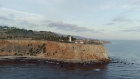 Sunset aerial video of the famous Point Vicente Lighthouse (Rancho Palos Verdes).