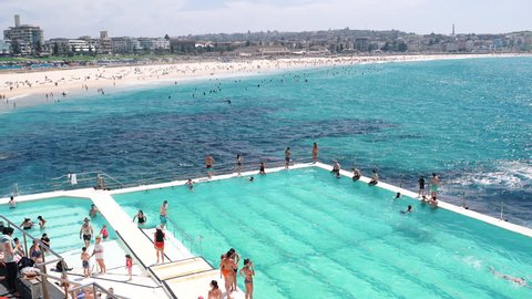 BONDI BEACH, SYDNEY, AUSTRALIA: 22 January 2019, Tourists swimming at the Bondi Icebergs pool, Bondi beach is the famous place in Sydney 