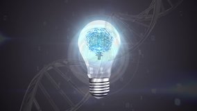 Digital composite of a brain inside a light bulb and a DNA helix. Binary codes are flying in the foreground - Powered by Shutterstock - Get 15% off with code: PIKWIZARD15