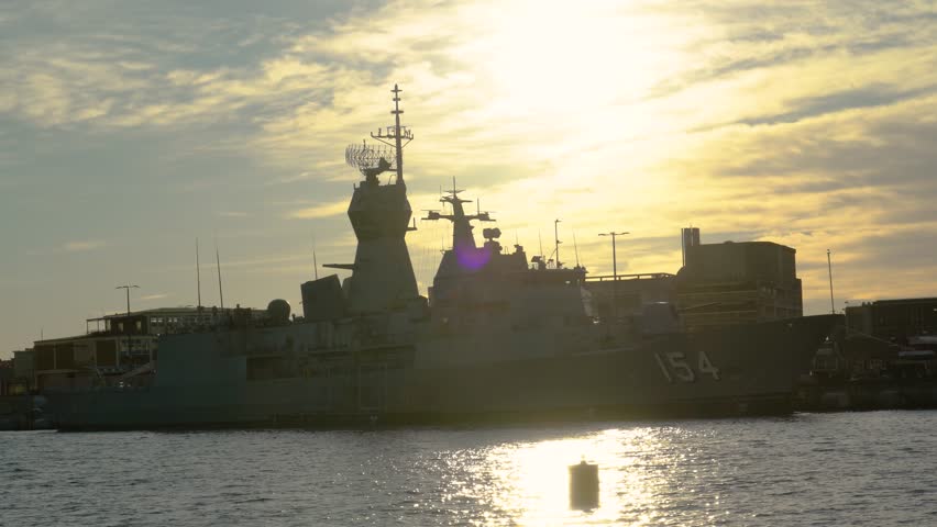 Docked Australian Frigate in the Dawn Light