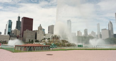 Chicago, Illinois, USA - September 24, 2018:  Chicago cityscape from the Clarence Buckingham Memorial Fountain in Illinois USA