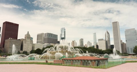 Chicago, Illinois, USA - September 24, 2018:  Chicago cityscape from the Clarence Buckingham Memorial Fountain in Illinois USA