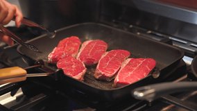 Grilled tasty beef steak on the pan