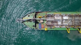 Aerial footage of a Trailing suction hopper dredger at sea.