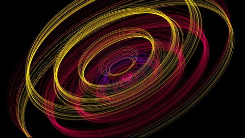 Looping complex spiral particle motion design on black background