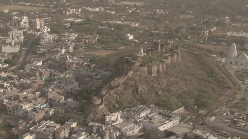 Jaipur, India, Moti Doongri fort and Birla mandir, 4k aerial ungraded/flat raw footage
