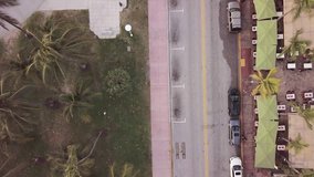 Top view of Ocean Drive. South Beach Miami. Drone view