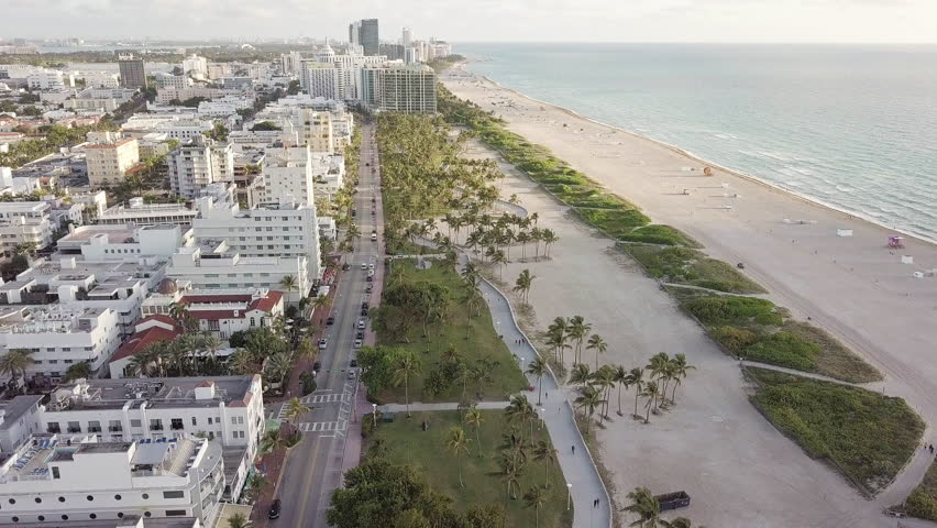 Top view of Ocean Drive. South Beach Miami. Drone view