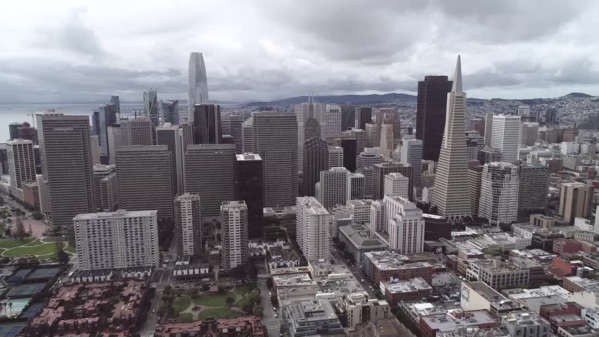 San Francisco cityscape. Business Distric with Skyscraper in background.  Financial District, California. United States. 4k.