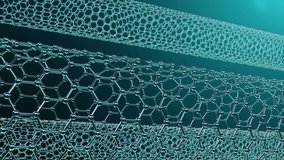 Nanotechnology like scientific background. Hexagonal nanotubes. Graphene atom nanostructure, carbon nanotubes, durable material. Nanotube in form of honeycomb. Loop-able seamless 4K animation